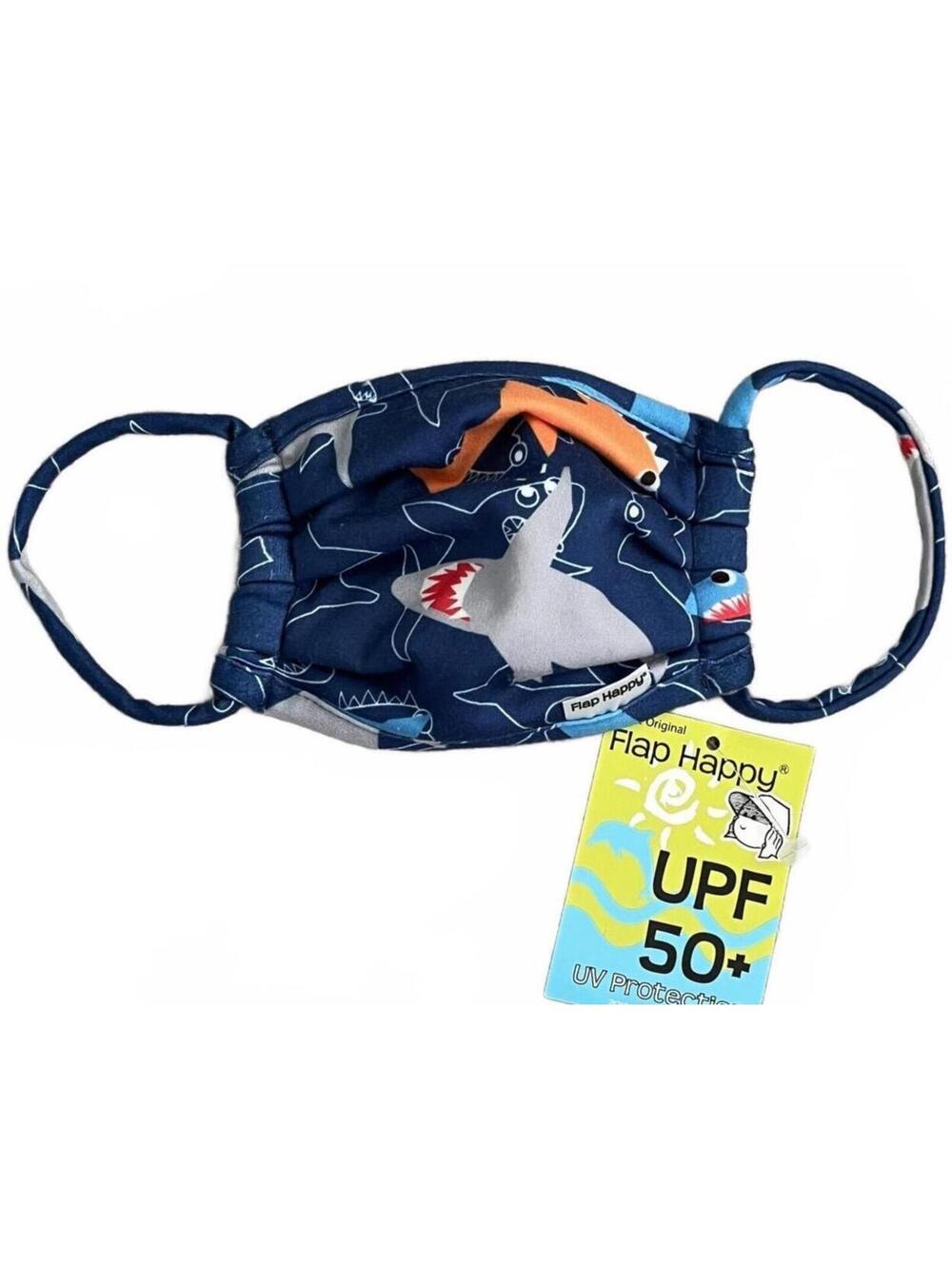 Flap Happy Kids UPF 50+ Shark Print Face Mask